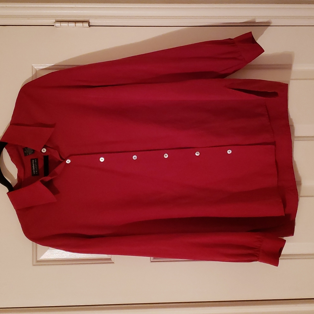 Liz Claiborne Silk Long Sleeve Blouse Deep Red Sz 14